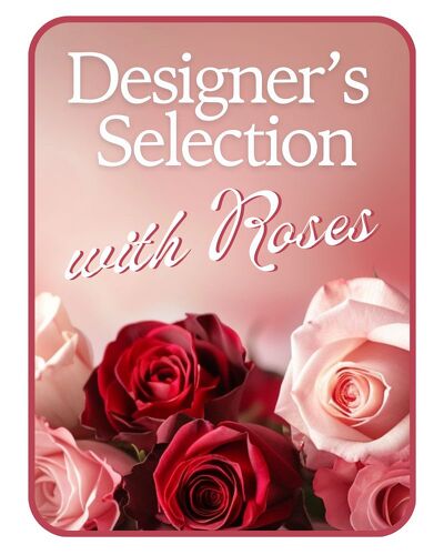 Designer's Choice with Roses in Glass Vase  from Richardson's Flowers in Medford, NJ