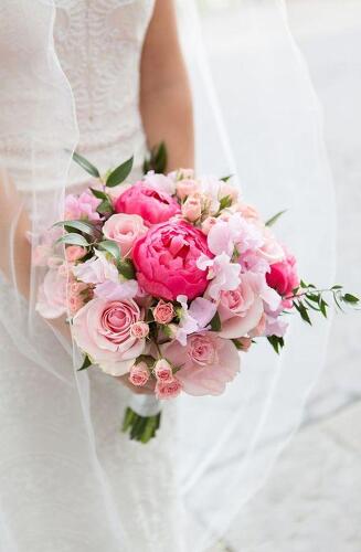Pink Rose and Peony Clutch Bouquet from Richardson's Flowers in Medford, NJ