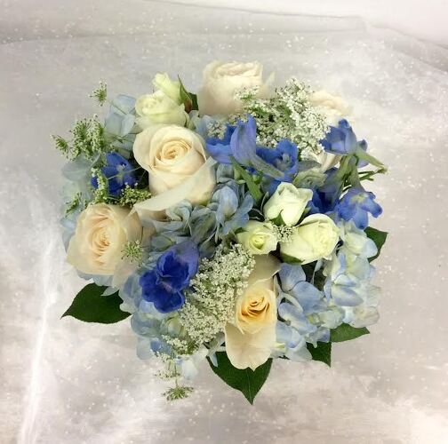 Rose Hydrangea & Delphinium Clutch from Richardson's Flowers in Medford, NJ