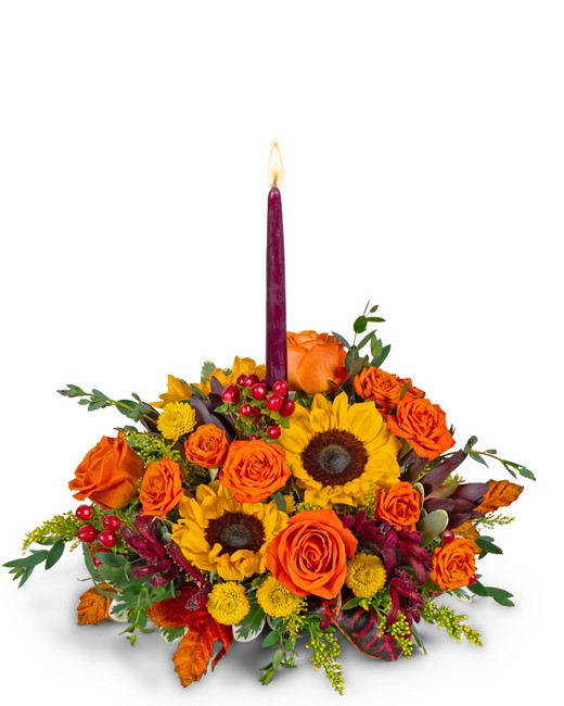 Sunny Goldenrod Centerpiece from Richardson's Flowers in Medford, NJ