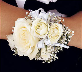 White Ice Roses Wristlet from Richardson's Flowers in Medford, NJ