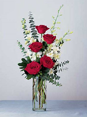 Red Roses and White Orchids from Richardson's Flowers in Medford, NJ