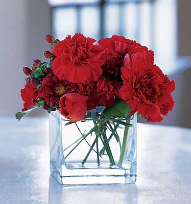 Cube with Red Blooms from Richardson's Flowers in Medford, NJ