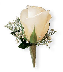 White Rose and Baby's Breath Boutonniere from Richardson's Flowers in Medford, NJ