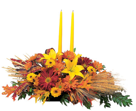 Bountiful Centerpiece with Tapers from Richardson's Flowers in Medford, NJ